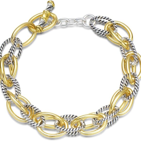 Women’s Two Tone Gold Silver Cable Link Bracelet 7.5 Inch Jewelry Gift - Picture 1 of 9